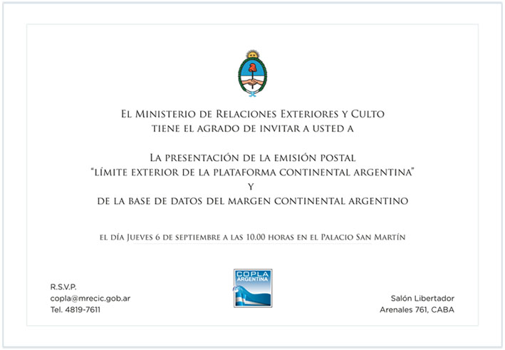 Presentación de la emisión postal “Límite Exterior de la Plataforma Continental Argentina” y de la Base de Datos del Margen Continental Argentino